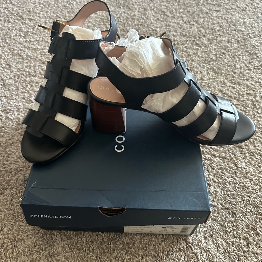 Cole Haan Black Strappy Heeled Sandals (Comfy)